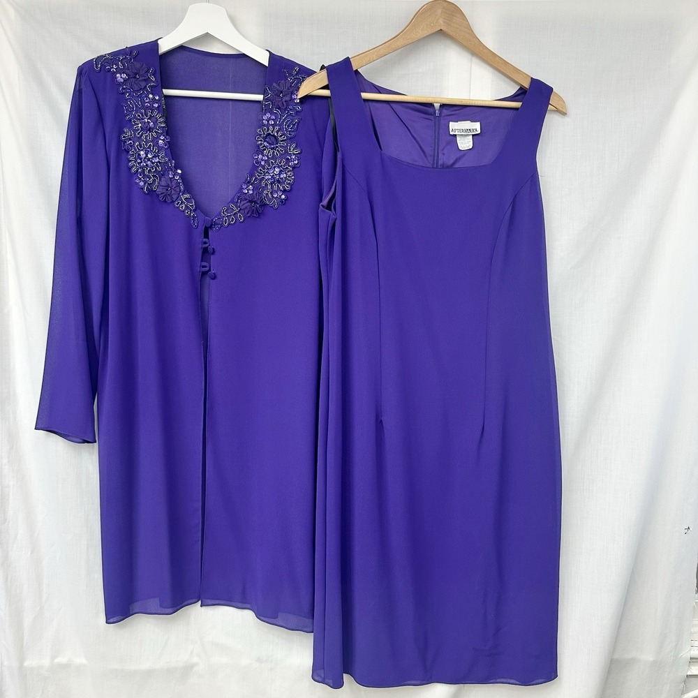 After Dark 10 Purple Beaded 2 Piece Dress Chiffon Jacket Mother of Bride Formal